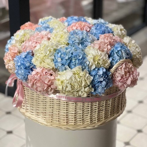 Coș Luxury cu Hortensii
